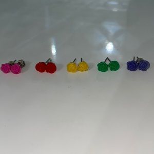 Set of 5 Colorful Rose Stud Earrings